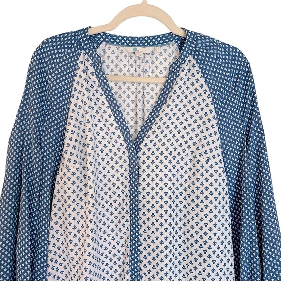 Boden Harriet Colorblock Floral Blouse Blue White US 4 Feminine Contemporary - Picture 2 of 5
